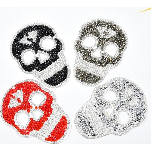 9x6cm 4pcs hotfix rhinestone skull motifs iron on patches embroidery strass crystal applique trim for garment bags crafts diy