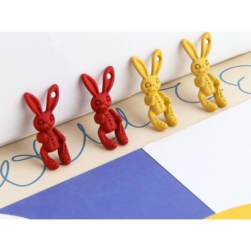 10pcs Fashion Statement Cartoon Earrings Alloy Matte Spray Paint Cute Rabbit Pendant Earring For Girls Diy Jewelry Accessories