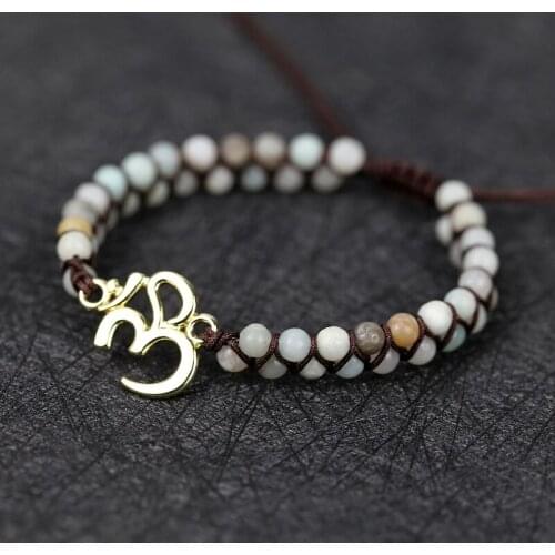 2021 Handmade Buddha Symbol OM Mala Amazon Stone Beads String Braided Yoga Charm Bracelet & Bangle Women Men Jewelry gift