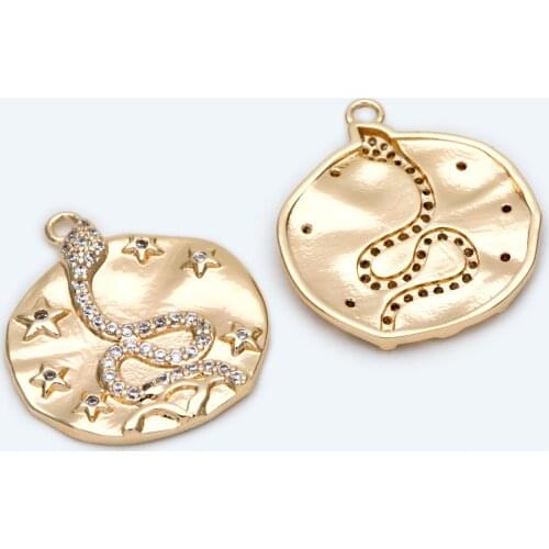 4pcs CZ Paved Gold Round Snake Charms, Snake Medallion, Snake Pendant, DIY Jewelry Making Accessories (GB-2137)