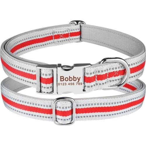 AiruiDog Reflective Nylon Ppersonalized Dog Collar Small Large Puppy Name Free Engraved