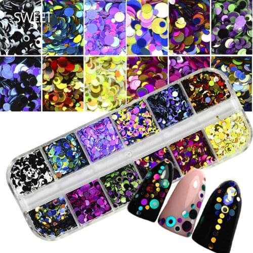 12 Grid Glitter Mixed Mirror Round Nail Art Sequins DIY Manicure Decoration design easy to apply on natural or artificial nails