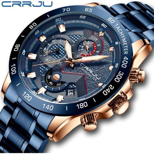 2021 CRRJU New Fashion Mens Watches with Stainless Steel Top Brand Luxury Sports Chronograph Quartz Watch Men Relogio Masculino