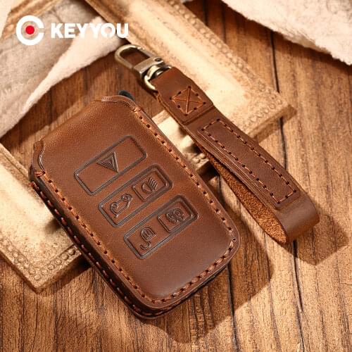 KEYYOU Genuine Leather Car Key Case For Land Rover Range Rover LR2 LR4 Discovery Velar For Jaguar F-Pace F-Type XE XF XJ XFJF