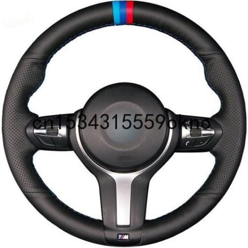 DIY Black Leather Steering Wheel Cover for BMW F87 M2 F80 M3 F82 M4 M5 F12 F13 M6 X5 M F86 X6 M F33 F30 M Sport