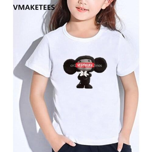 Kids Summer Girls & Boys T shirts Russian Cartoon Cheburashka Hipster Chebu Print Childrens T-shirt Funny Baby Clothes,HKP5168