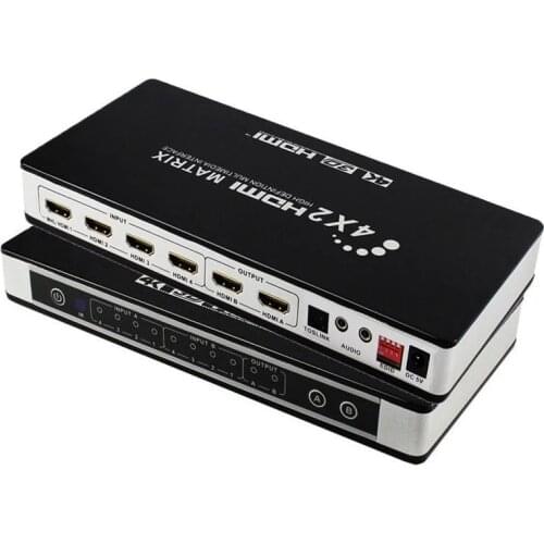 HDMI 2.0 Matrix 4X2 4K 60Hz Support EDID ARC HDR,1080P HDMI Audio Video Switch Splitter Converter for PS4 DVD PC To 2 TV Monitor