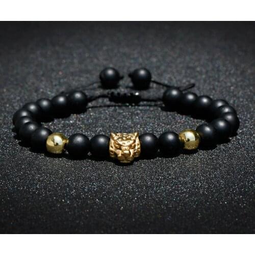 Classic Leopard Shape Men Bracelet Femme Natural Stone Beads Bracelet For Women Stainless Steel Animal Bracelet Drop Shipping
