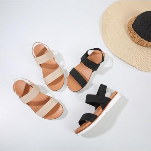 Summer Shoes Women Sandals Ladies Solid Color All-match Hollow Elastic Band Bottom Female Casual Flats 2021 Plus Size#g3