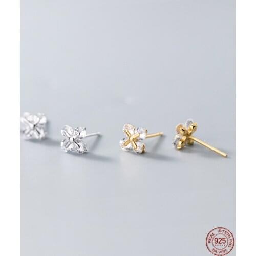 LKO 925 Sterling Silver Boho Inlaid Zircon Crystal Small Flower Plating Gold Silver Earrings For Women Summer Casual Jewelry