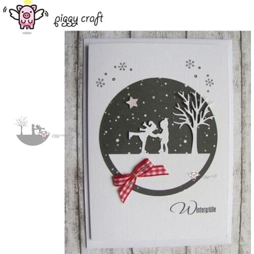 Piggy Craft metal cutting dies cut die mold Child skiing tree ring Scrapbook paper craft knife mould blade punch stencils dies