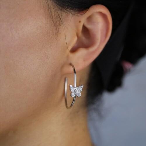 Fashion Bohemian Punk Hoop Earrings Jewelry Gold & Silver Color Butterfly Shape Earrings Micro Pave CZ Crystal for Best Friends