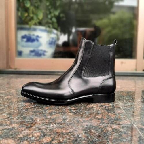 Sipriks Top Quality Mens Chelsea Boots Imported France Calf Leather Ankle Boots Italian Sewing Welted Shoes Slip On Dress 45