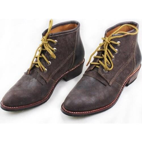 Rock Handmade Boots Men Ankle Cowhide Genuine Leather Work Boots Lace-up Combat Military Botas Mens Dress Boots Leather, Big 45