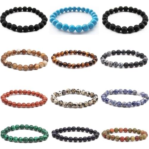 Chakra Beaded Bracelet Men 8mm Natural Stone Lava Rock Tiger Eye Black Onyx Matte Healing Beads Stretch Charm Yoga Women Jewelry