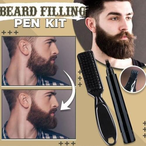 Beard Filling Pen Kit Barber Pencil With Brush Salon Facial Hair Engraving Styling Eyebrow Tool Mens Mustache Repair Shape