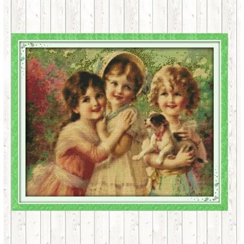 Three Little Angels Cross Stitch Kits DMC Floss Kit 11CT 14CT Cross Stitch Set Home Decor Embroidery Handmade Needlework Package