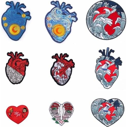 Punk Style Patch Cheap Hippie Embroidered Badges Patches Cool Heart Stickers Iron On Patches Cartoon Decoration For Clothing DIY