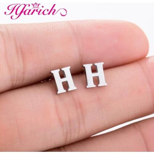Stainless Steel 26 A-Z Initial Letter Stud Earrings Small Tiny DIY Alphabet Name Earrings Piercing Jewelry Pendientes Brincos