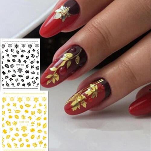 Newest HAXX073 074 gold and white leaf design nail art sticker decal stamping back gule DIY nail decoration tools