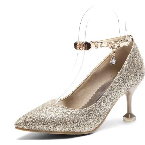 The new 2018 fashion pointed high heel cat with sequins cingulate 33 1835-48 single bride shoes wet