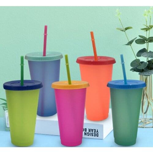 New 700ml Temperature Color Change Cups Magical Confetti Reusable Plastic With Lid And Straw Cup For Cold Drinks Cup Accessories