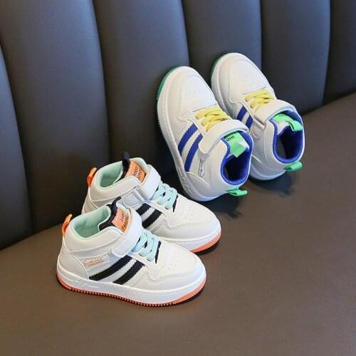 2020 autumn and winter new childrens sports shoes boys and girls white shoes middle and small children high-top shoes