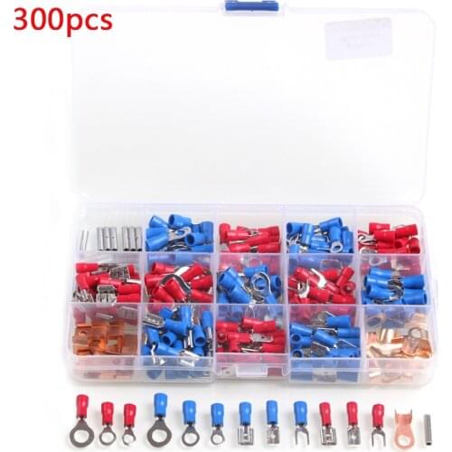 300pcs Electrical Wire Crimp Terminal Assorted Insulated Ring Lugs Rolled Terminals Kit Cable Connector Spade Butt Ring Fork Set