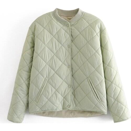 Autumn Winter Women Argyle Padded Jacket Casual Long Sleeve Button Up Coat With Pockets Female Loose Jacket Coats