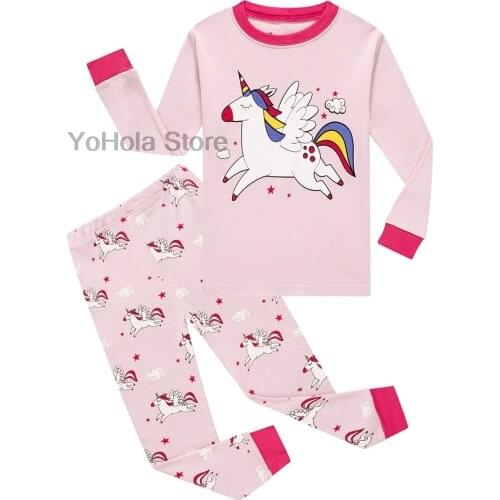 Girls Pajamas New Autumn Long Sleeve Childrens Clothing Cartoon Unicorn Sleepwear Cotton Pyjamas Sets for Kids 2-8 Years