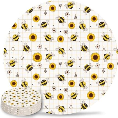 Cartoon Animal Bee Sunflower Coasters Coffee Table Decor Kitchen Accessories Ceramic Coaster Dinning Table Decoration Placemats