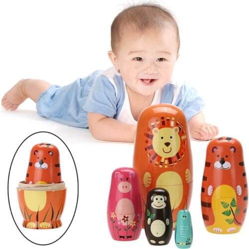 Babushka Russian Doll Matryoshka Gift Cute Wooden Animal Paint Nesting Dolls Hand Toys Home Decoration Gifts 5pcs/set#248387
