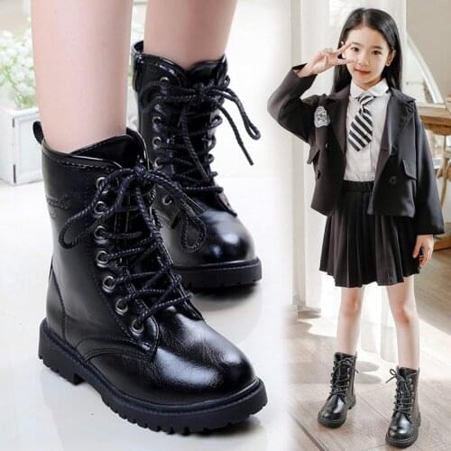 Winter High Top Boots for Kids Girls England Style Children Girl Warm Shoes Platform Boots School Girls Motorcycle Boots