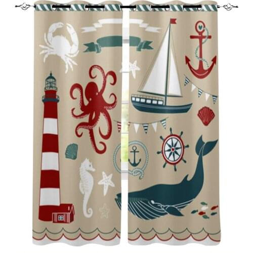 Marine Life Anchor Lighthouse Windows Curtains for Living Room Child Bedroom Window Treatment Blinds Kitchen Curtains