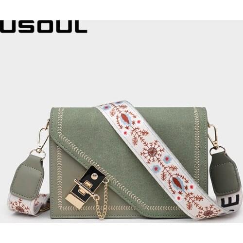 USOUL 2020 in vogue handbags women fashion retro wide shoulder strap messenger bag concise small flaps woman mini crossbody bags