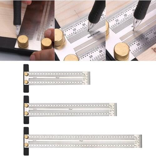 High-precision Scale Ruler T-type Hole Ruler Stainless Woodworking Scribing Mark Scriber Gauge Carpenter Measuring Tool
