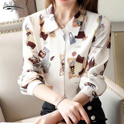 Long Sleeve Women Tops and Blouses Fashion 2021 Chiffon Blouse Print Button Women Shirts Elegant Tops V-Neck Ladies Shirt 7129