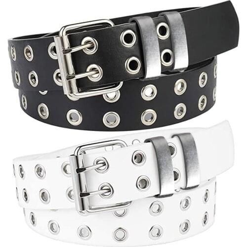2021 New Punk Style Belts Double Exhaust Air Eye Womens Street Fashion Belt 2PC (Black + White)