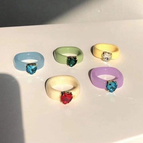 2021 Korea Fashion Ins Vintage Acetate Colorful Resin Geometric Round Rings Set For Women Girls Simple Aesthetic Jewelry Gifts
