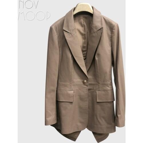 Novmoop genuine leather hollow back designer style women blazer coat Combinaison en cuir pour dames LT3249