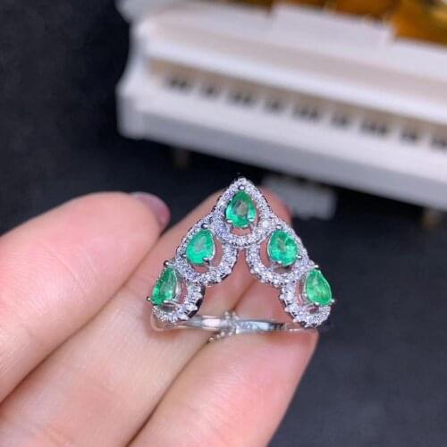 Fashion geometry water drop Natural green Emerald ring S925 silver natural red ruby ring girl women party gift fine jewelry