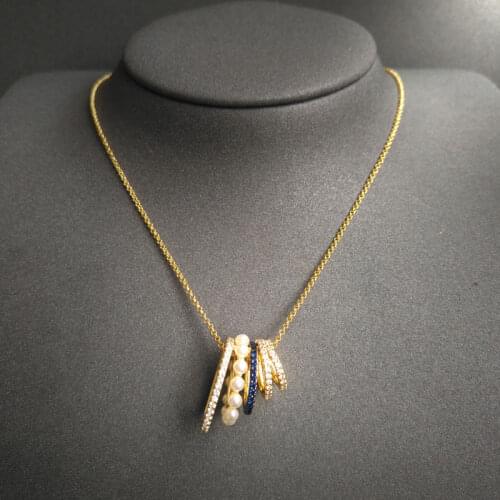 Gold Color Pearl Party Womens Multi Circle Pendant Necklace Fashion Female Necklaces Simple Ladies Zirconia Jewelry Gifts Zk40