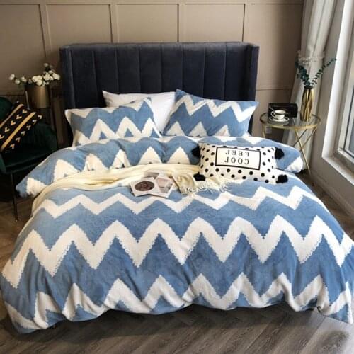 Winter Warm thickening Milk cashmere Soft Bedding sets Queen King Coralline Duvet cover Bed sheet set Pillowcase 4pcs blue wave