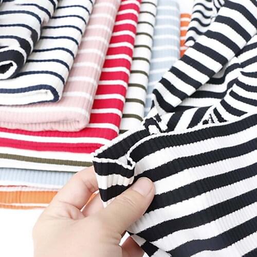 1 Meter Cotton Knitted Fabric Stripe Stretch Spandex Tissue Dyeing Thin Cloth Screw Thread Patchwork Base Shirt DIY Sewing Dress