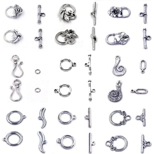 10Sets Toggle Clasps Flower Lock Key Silver Bronze Tone Metal Fit Charm Bracelets Jewelry DIY Findings