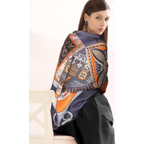 100% Twill Silk Shawl Scarf Women Luxury Thicken Scarves Wraps Foulard Hand Rolled Edges 135x135cm
