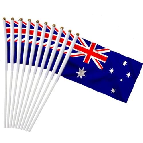 14x21cm 10pcs Australian National Flag hand waving flags with Plastic Flagpoles Activity parade Sports Home Decoration NC004