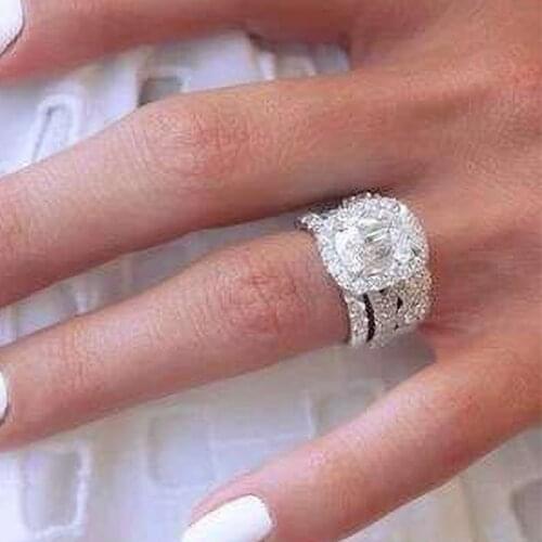 2020 2 Pcs/Set Classic Oval White Zircon Wedding Rings For Women Trendy Silver Color Female Bride Jewelry Valentine Party Gifts