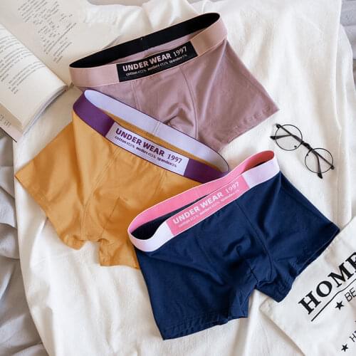 3 Pairs Mens Underwear Pure Cotton Comfortable Boxer Shorts, Individual Solid Color Mid-waist Trendy Boxer Youth Fashion Shorts