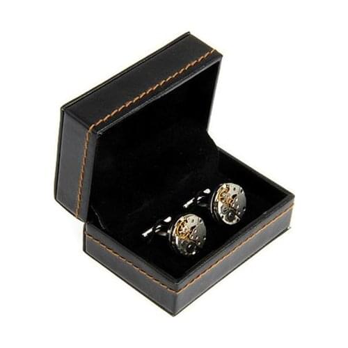 50pcs/lot Luxury Leather Cufflinks Boxes Black Rectangle Cuff Links Boxes Holder Gift Box Storage Box Carrying Cases Jewelry Box